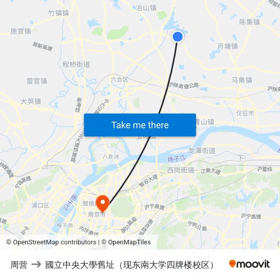周营 to 國立中央大學舊址（现东南大学四牌楼校区） map