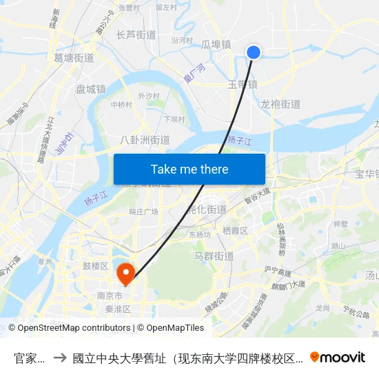 官家洼 to 國立中央大學舊址（现东南大学四牌楼校区） map