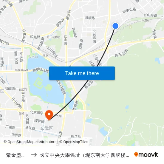 紫金墨香苑 to 國立中央大學舊址（现东南大学四牌楼校区） map