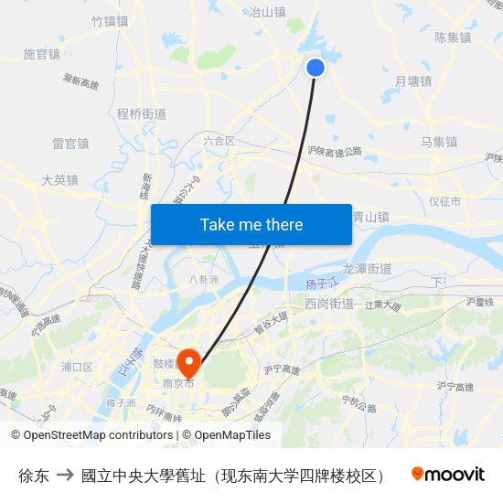 徐东 to 國立中央大學舊址（现东南大学四牌楼校区） map