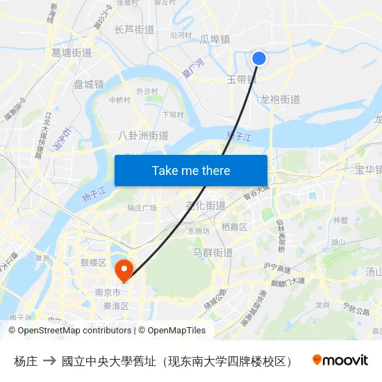 杨庄 to 國立中央大學舊址（现东南大学四牌楼校区） map