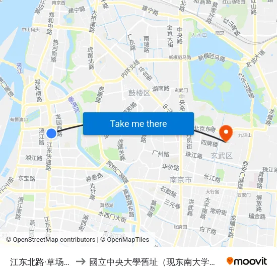 江东北路·草场门大街 to 國立中央大學舊址（现东南大学四牌楼校区） map
