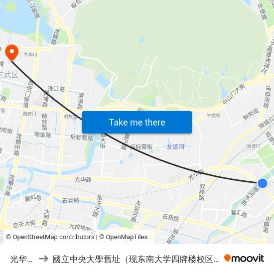 光华路 to 國立中央大學舊址（现东南大学四牌楼校区） map
