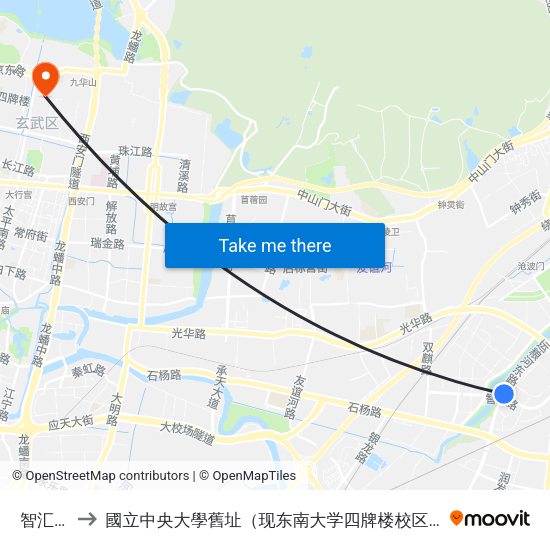 智汇路 to 國立中央大學舊址（现东南大学四牌楼校区） map