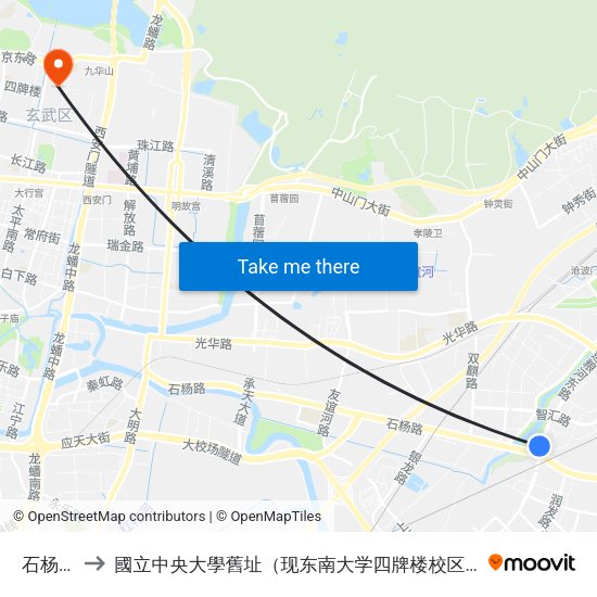 石杨路 to 國立中央大學舊址（现东南大学四牌楼校区） map
