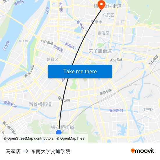 马家店 to 东南大学交通学院 map