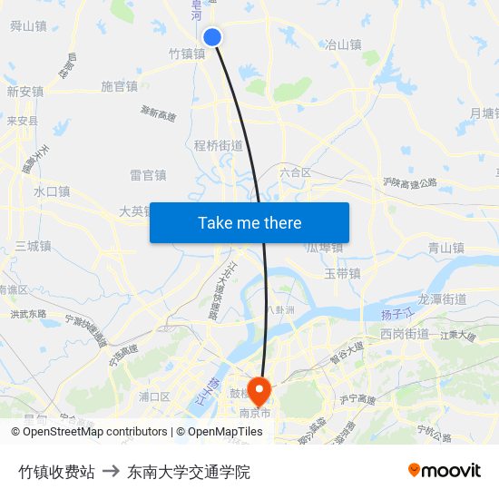 竹镇收费站 to 东南大学交通学院 map