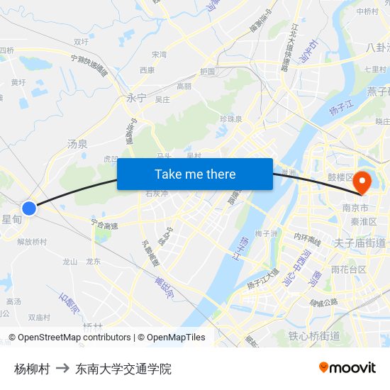 杨柳村 to 东南大学交通学院 map