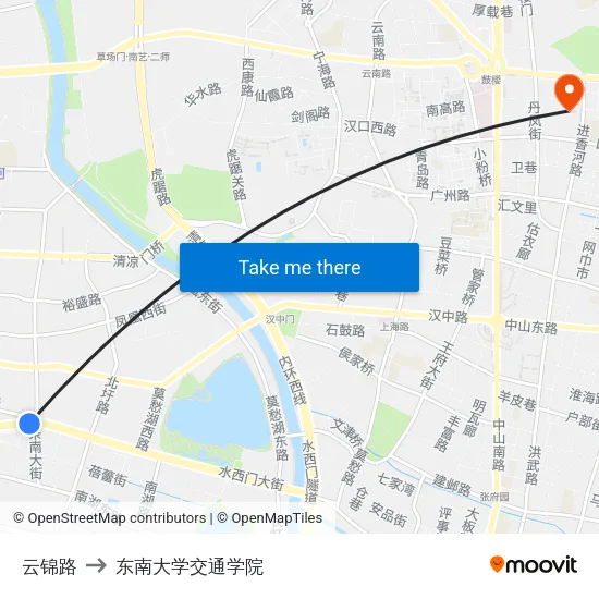 云锦路 to 东南大学交通学院 map