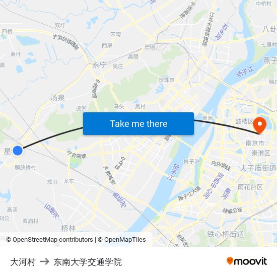 大河村 to 东南大学交通学院 map