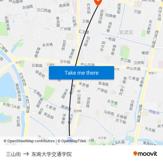 三山街 to 东南大学交通学院 map