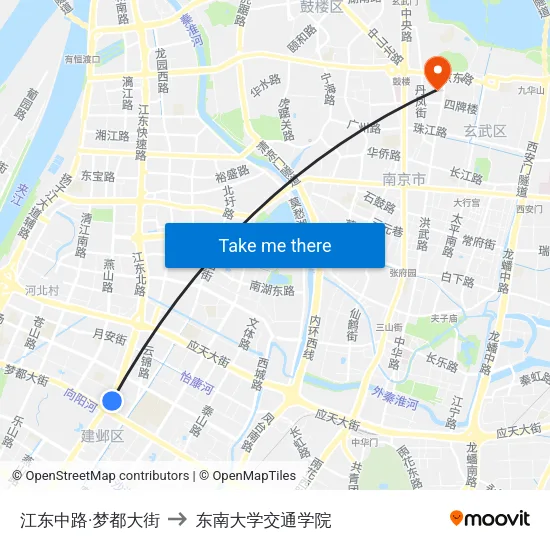 江东中路·梦都大街 to 东南大学交通学院 map