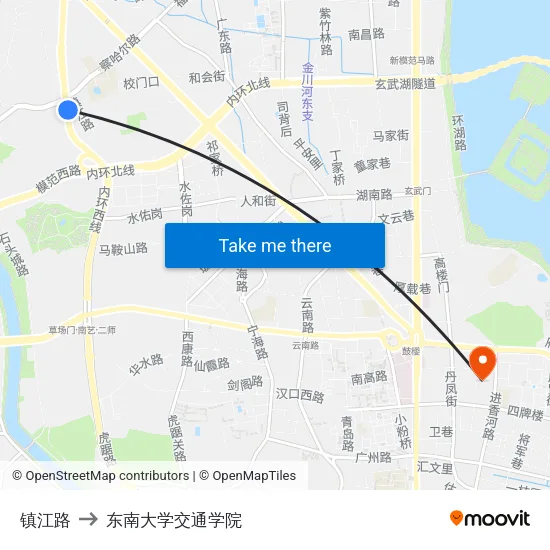 镇江路 to 东南大学交通学院 map
