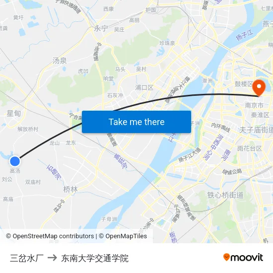 三岔水厂 to 东南大学交通学院 map