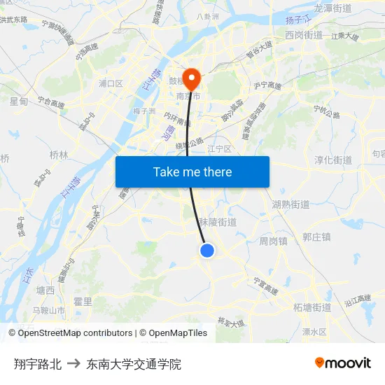 翔宇路北 to 东南大学交通学院 map