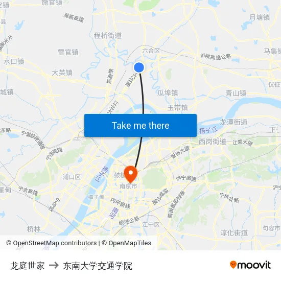 龙庭世家 to 东南大学交通学院 map