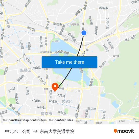 中北巴士公司 to 东南大学交通学院 map
