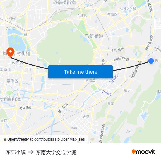 东郊小镇 to 东南大学交通学院 map