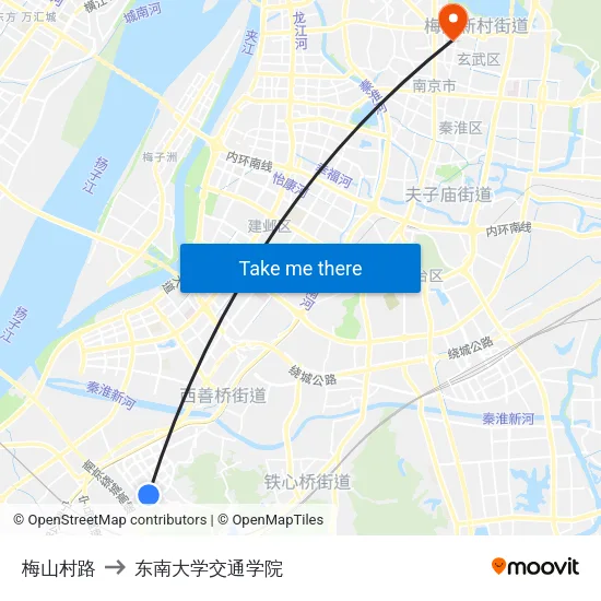 梅山村路 to 东南大学交通学院 map