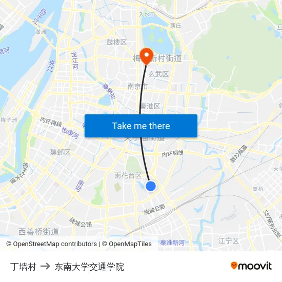 丁墙村 to 东南大学交通学院 map