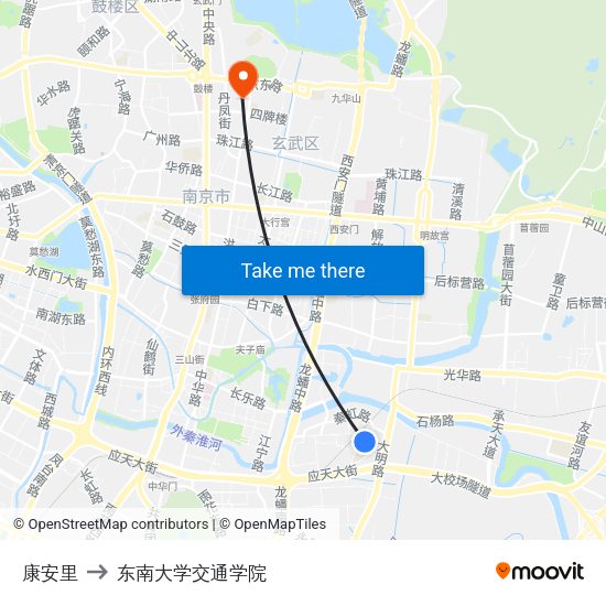康安里 to 东南大学交通学院 map