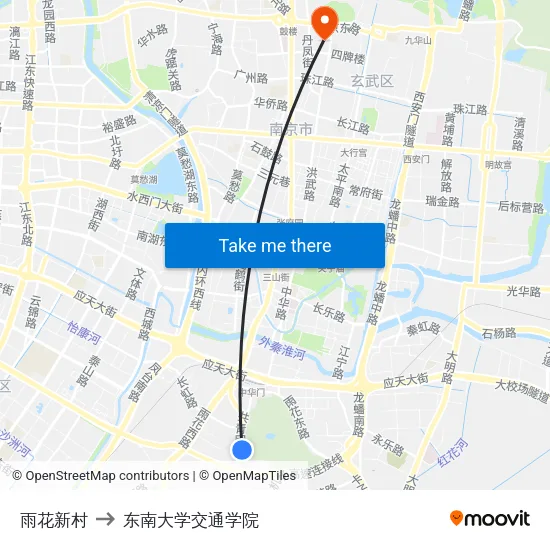 雨花新村 to 东南大学交通学院 map