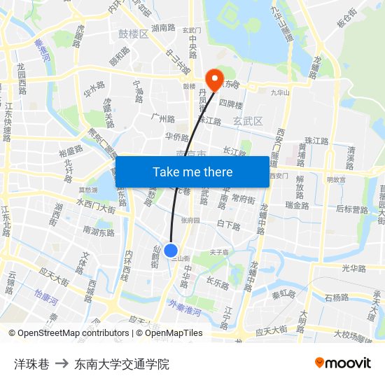 洋珠巷 to 东南大学交通学院 map