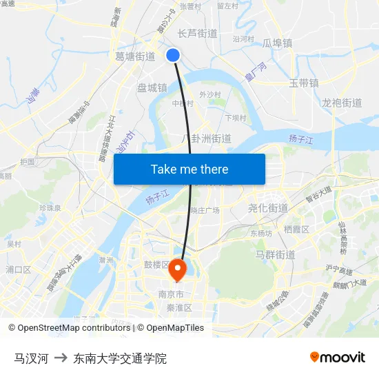 马汊河 to 东南大学交通学院 map