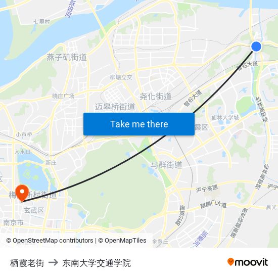 栖霞老街 to 东南大学交通学院 map