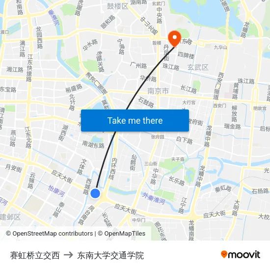 赛虹桥立交西 to 东南大学交通学院 map