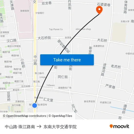 中山路·珠江路南 to 东南大学交通学院 map
