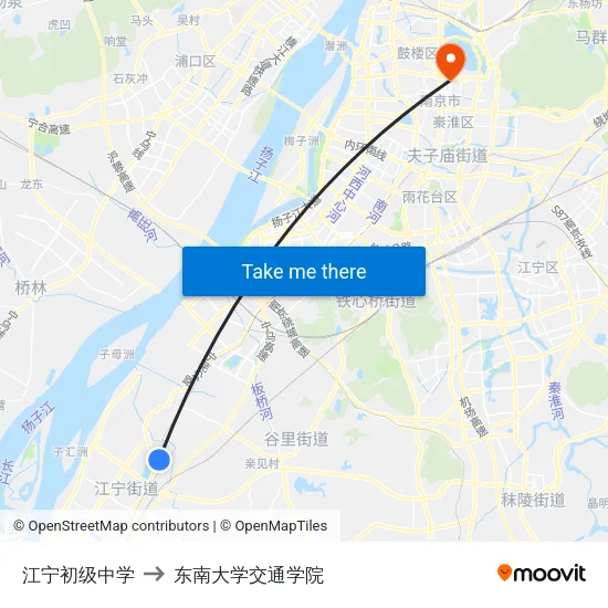 江宁初级中学 to 东南大学交通学院 map