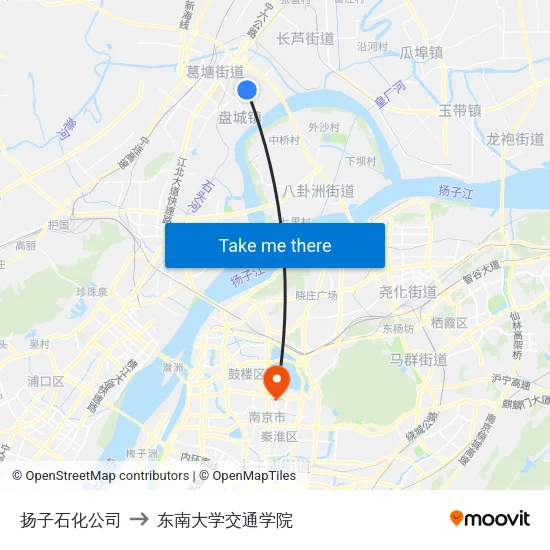 扬子石化公司 to 东南大学交通学院 map