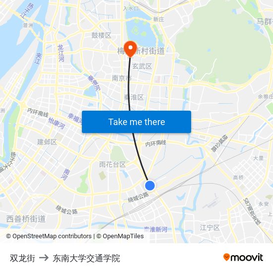 双龙街 to 东南大学交通学院 map