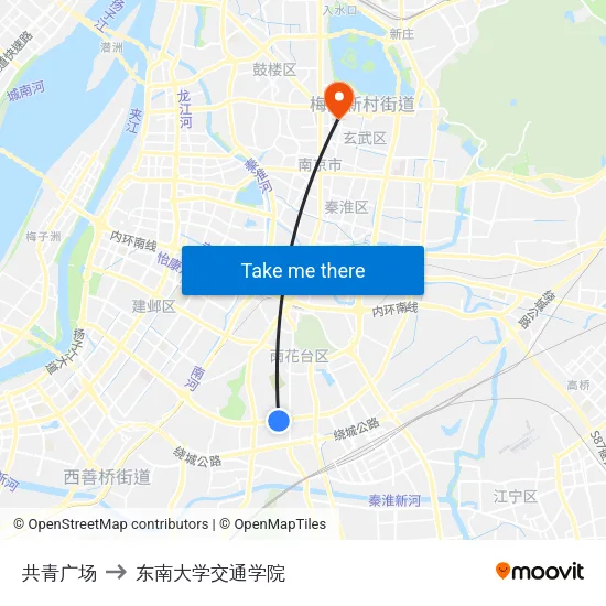 共青广场 to 东南大学交通学院 map