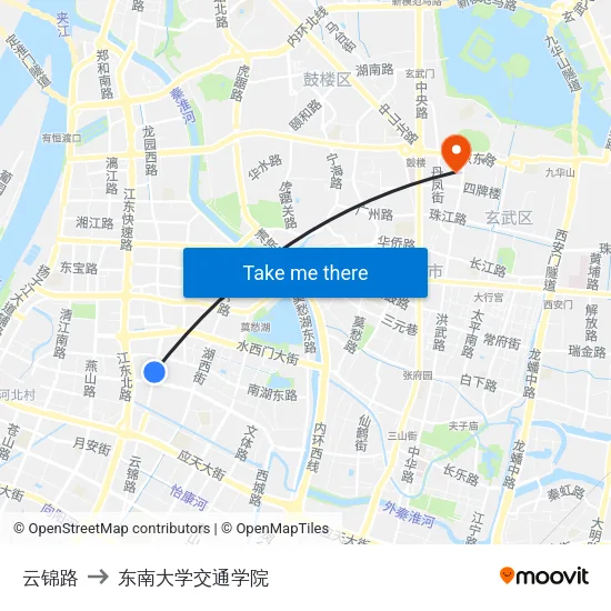 云锦路 to 东南大学交通学院 map