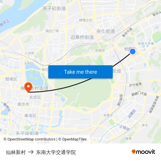仙林新村 to 东南大学交通学院 map