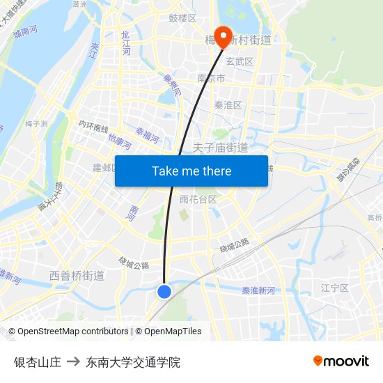 银杏山庄 to 东南大学交通学院 map