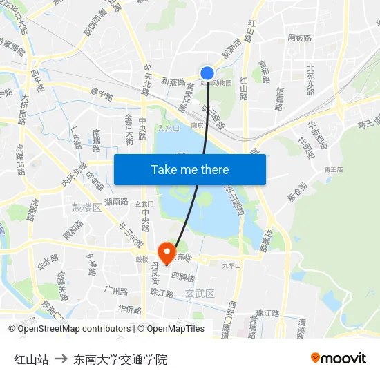 红山站 to 东南大学交通学院 map