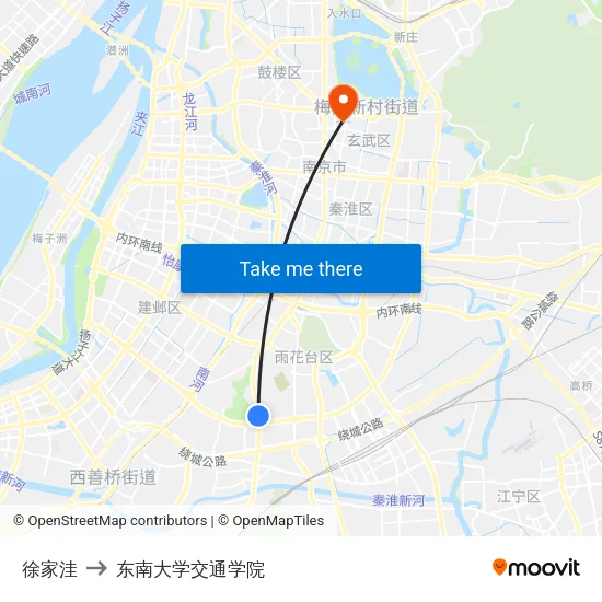 徐家洼 to 东南大学交通学院 map
