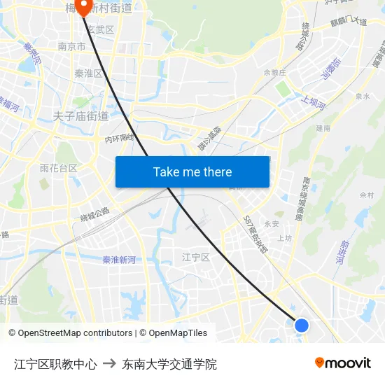 江宁区职教中心 to 东南大学交通学院 map