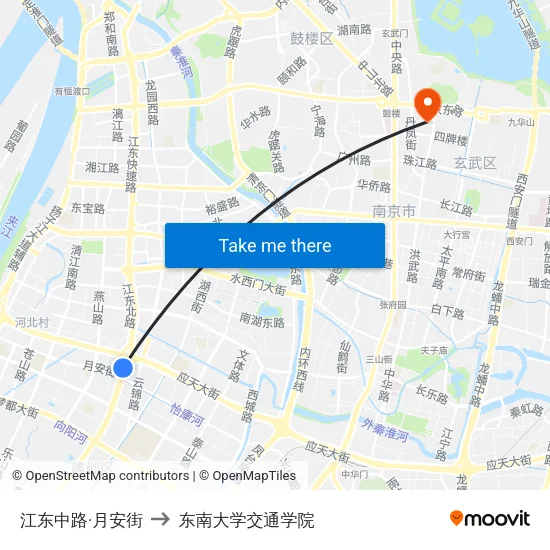 江东中路·月安街 to 东南大学交通学院 map