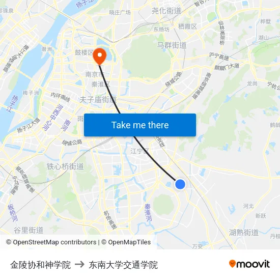 金陵协和神学院 to 东南大学交通学院 map