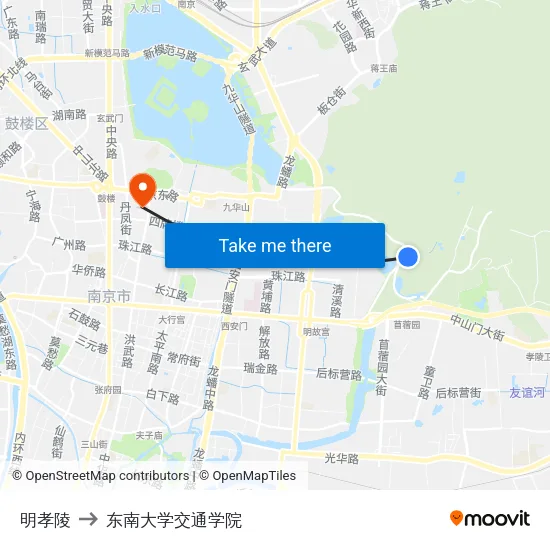 明孝陵 to 东南大学交通学院 map