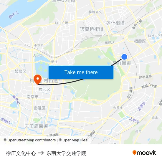 徐庄文化中心 to 东南大学交通学院 map