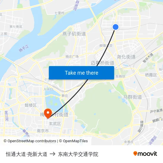 恒通大道·尧新大道 to 东南大学交通学院 map