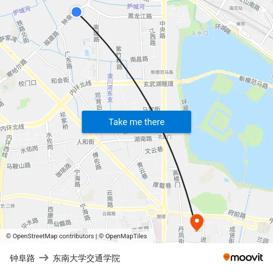 钟阜路 to 东南大学交通学院 map
