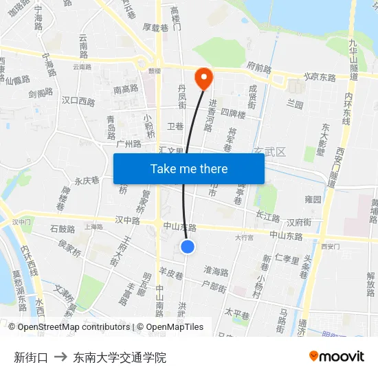 新街口 to 东南大学交通学院 map