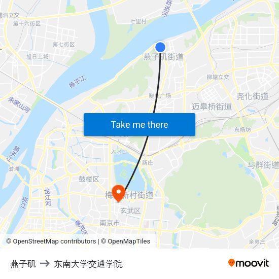 燕子矶 to 东南大学交通学院 map
