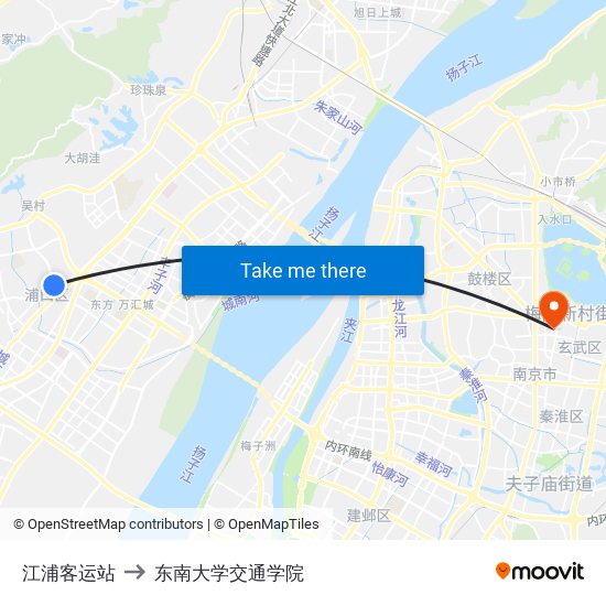 江浦客运站 to 东南大学交通学院 map